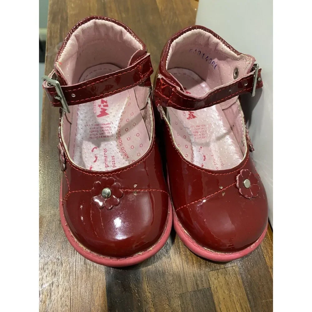 Wizzy Burgundy Patent Leather T-Strap Mary Jane Shoes Coquette Toddler Size 6